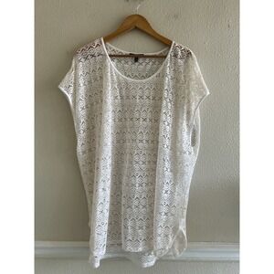 Chaus Sport Lace White Swim Cover Up Scoop Neck Mesh Size XL Beach Resortwear
